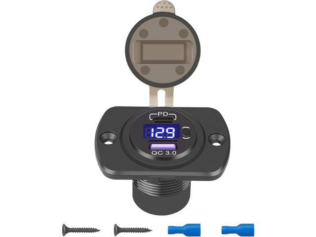 Linkstyle 12V USB Outlet, 30W PD Port & 18W QC3.0 USB A Port Charger Socket with Button & LED Voltmeter for Car Boat Motorcycle RV