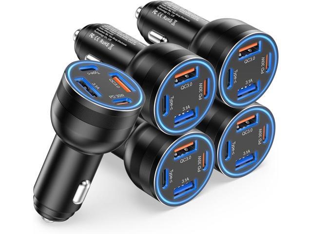 65W USB C Car Charger, 5 Pack 4-Port PD Super Fast Charging Type C Car Charger for Multiple Devices, Cigarette Lighter Adapter, USBC Phone Adapter...