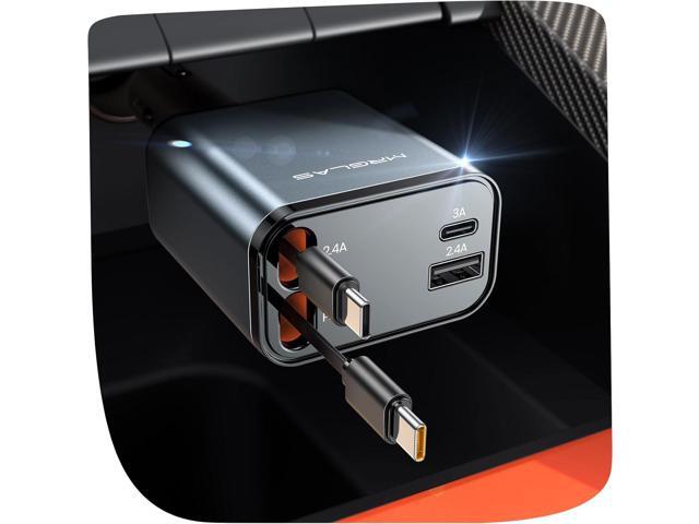 MRGLAS 69W Retractable Car Charger USB C Fast Charging, 4 in 1 Fast Car Charger with Dual Retractable USB C Cable Car Accessories Adapter for...