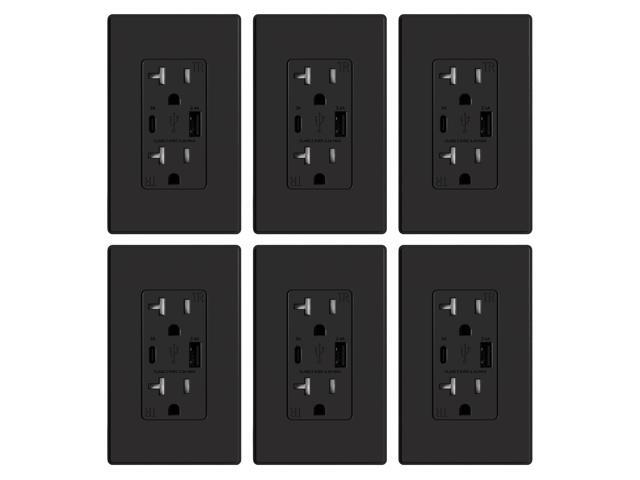 ELEGRP USB Charger Wall Outlet, USB Receptacle with Type A & Type C USB Ports, 20 Amp Duplex Tamper Resistant Receptacle Plug, Wall Plate Included,...