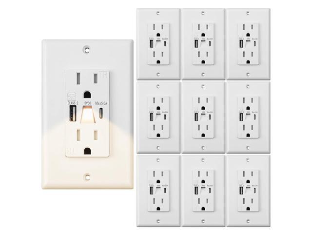 Lights Outlet with USB, Modern Electrical Outlet with Light, Wall Outlet Covers with Night Lights,USB Outlet with LED Light,USB Type A & Type-C...