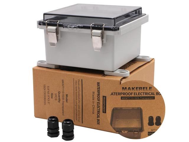 MAKERELE Small Junction Box Plastic Hinged Cover Transparent Lid IP67 Outdoor Electrical Project with Plastic Enclosure 5.9×5.9×3.5 inch(150×150×90mm)