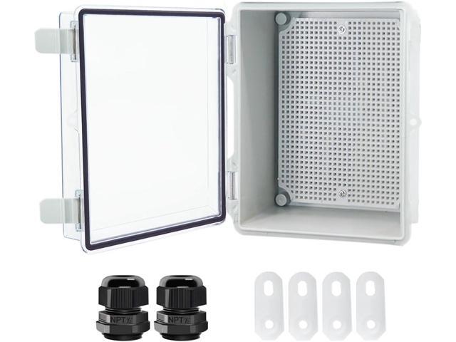 Junction Box, Hinged Clear Cover IP67 Waterproof ABS Project Box with 2 NPT 1/2' Cable Gland, Electrical Box Enclosure with Mounting Plate & Wall...