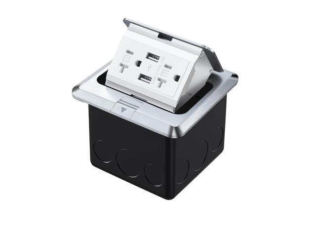 Pop Up Floor Outlet with Stainless Steel Cover 20amp TR Outlet and USB Chargers Receptacle Box