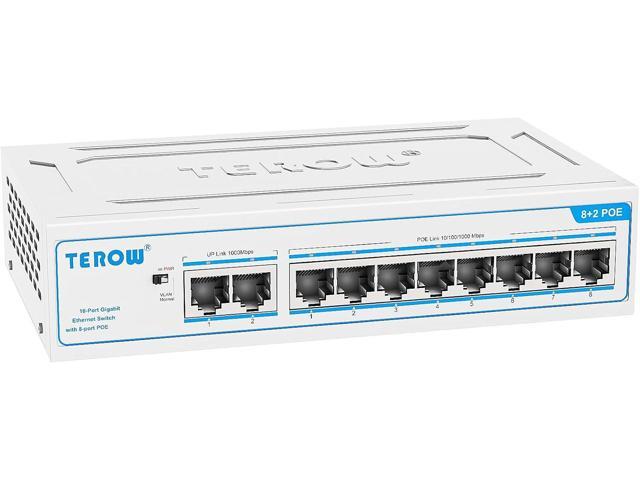 10 Port PoE Gigabit Switch 8 Port POE with 2 Uplink 1G: Featuring TEROW PoE 1000Mbps, 802.3af/at Compliant, Network, ethernet Switch with Vlan...