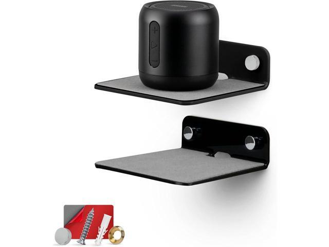 BRAINWAVZ 2-Pack 4 Small Floating Shelf Bluetooth Speaker Stand, Adhesive & Screw Wall Mount, Anti Slip, for Cameras, Baby Monitors, Webcam, Router...