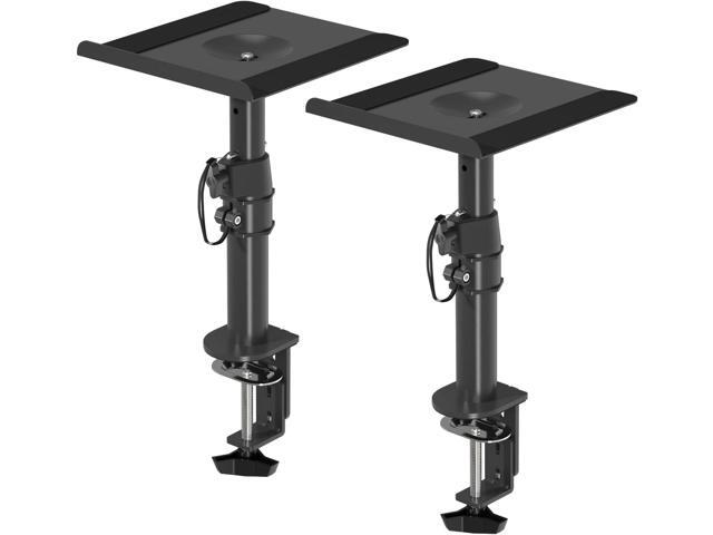 suptek Clamp-on Speaker Stand Desk Mount Set, Height Adjustment, Tilt, Swivel, 9.6 x 8.8 inch Trays, Universal Audio Holders for Computer and...