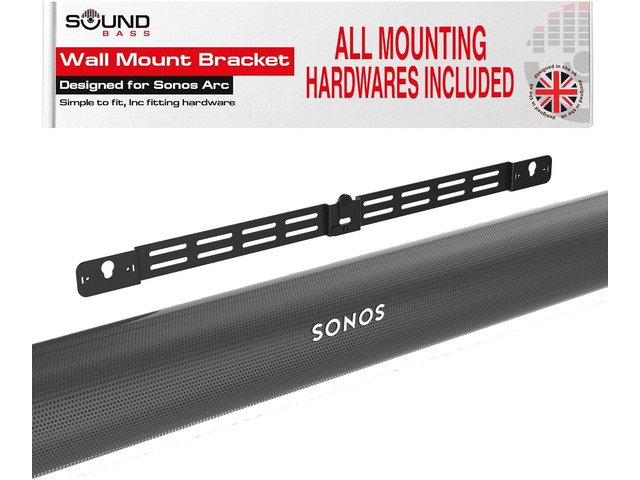 Sound Bass Arc Wall Mount Bracket, Black, Compatible with Sonos Arc and Arc Ultra, Adjustable Depth, All Hardware Included, Designed in The UK
