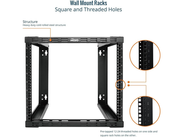 Tecmojo 9U Fixed Wall Mount Network Rack 15.8inch Depth Open Frame for Server Data/AV/IT/Communication/Computer Equipment/Patch Panel Heavy Duty