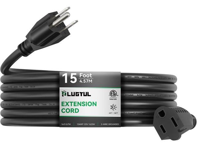 PLUGTUL Outdoor Extension Cord 15 FT Waterproof, 16/3 Gauge Black Heavy Duty 3 Prong Extension Cord, 13A 1625W SJTW, ETL Listed, Great for Garden...