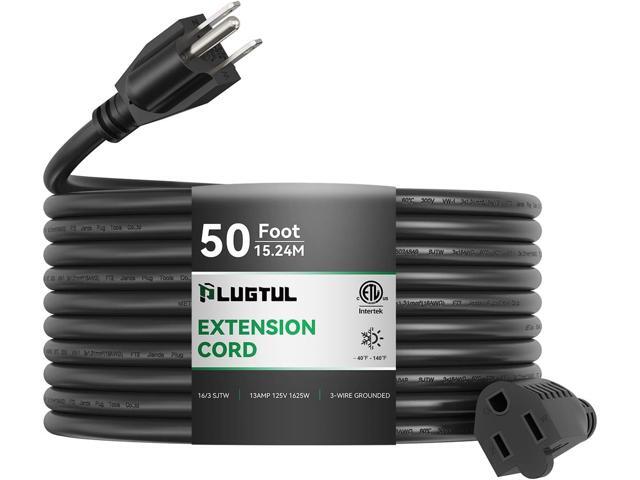 PLUGTUL Outdoor Extension Cord 50 FT Waterproof, 16/3 Gauge Black Heavy Duty 3 Prong Extension Cord, 13A 1625W SJTW, ETL Listed, Great for Garden...