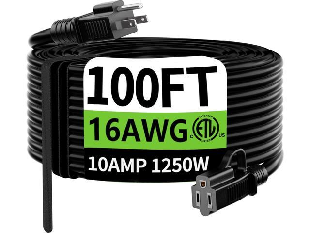 HUANCHAIN Indoor Outdoor Black Extension Cord 100 ft Waterproof, 16/3 Gauge Flexible Cold-Resistant Appliance Extension Cord Outside, 10A 1250W...