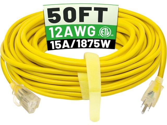 50 ft 12/3 Outdoor Extension Cord Waterproof Heavy Duty with Lighted Indicator End 12 Gauge 3 Prong, Flexible Cold-Resistant Long Power Cord...