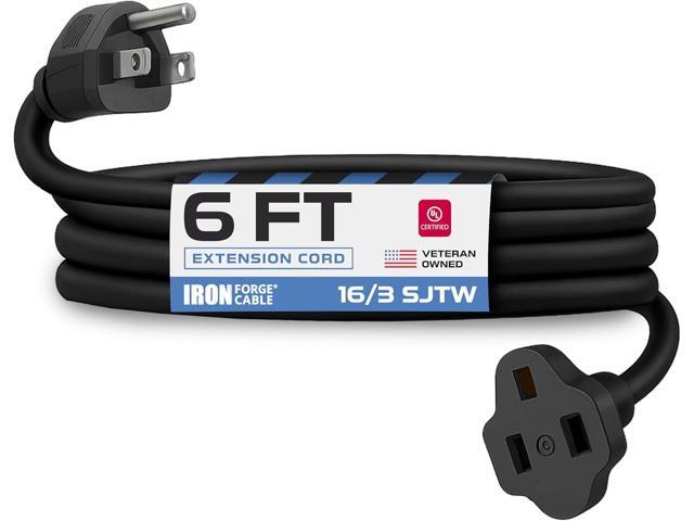 Iron Forge Cable 6 Ft Black Extension Cord, 16/3, 6 Foot Extension Cord, 3 Prong, Weatherproof - Great for Outside Use