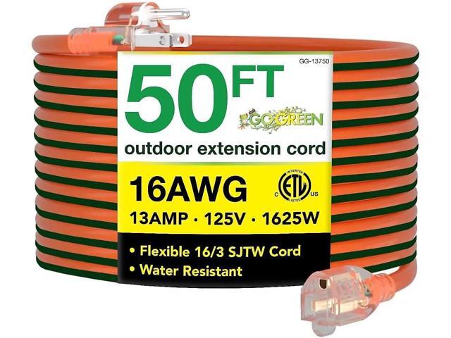 Go Green Power Inc. 16/3 50-Foot Outdoor Extension Cord - Heavy-Duty, Weatherproof, GG-13750