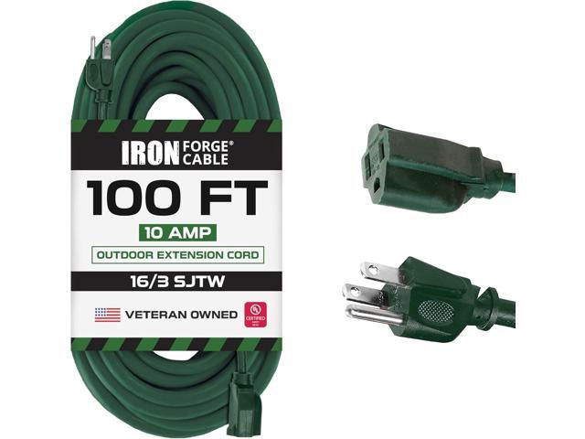 Iron Forge Cable Green Outdoor Extension Cord 100 FT - 16/3 SJTW Weatherproof Long Extension Cord for Outside with 3 Prong - 16 Gauge 100 Foot for...