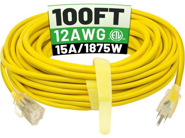 100 ft 12/3 Outdoor Extension Cord Waterproof Heavy Duty with Lighted Indicator End 12 Gauge 3 Prong, Flexible Cold-Resistant Long Power Cord...