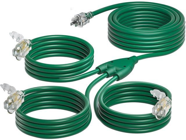 addlon 27FT Outdoor Extension Cord with Multiple Outlets, 16/3 SJTW Weatherproof Wire with Safety Cover and Indicator Lights, 1 to 3 Splitter for...