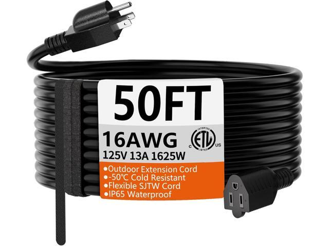 HUANCHAIN 50 FT 16 Gauge Black Indoor Outdoor Extension Cord Waterproof, Flexible Cold Weather 3 Prong Electric Cord Outside, 13A 1625W 125V 16AWG...