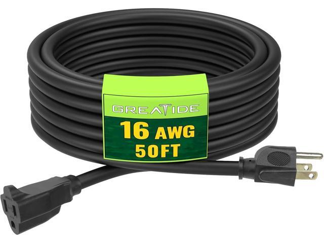 Indoor Outdoor Extension Cord 50 FT, 16/3 SJTW Weatherproof Black Electrical Cords, 13 AMP Heavy Duty 3 Prong Power Cable Great for Garden,...