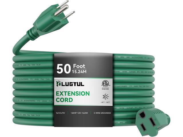 PLUGTUL 50 FT Outdoor Extension Cord Waterproof 16/3 Green Heavy Duty 3 Prong Extension Cord, 13A 1625W SJTW, ETL Listed, Great for Garden and Home
