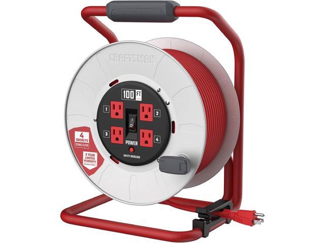 CRAFTSMAN 100 Ft. Contractor Retractable Extension Cord Reel with 4 Outlets & Heavy Duty 12AWG SJTW Cable