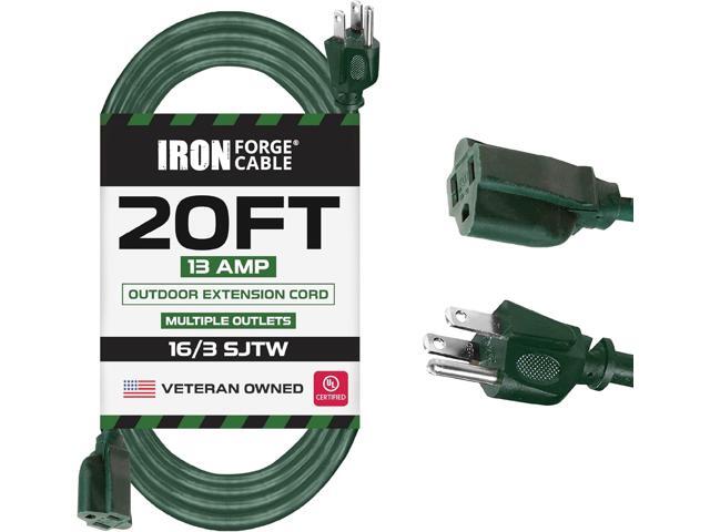 Iron Forge Cable 20 Foot Outdoor Extension Cord, 16/3 Green 20 Foot Extension Cord Indoor/Outdoor Use, 3 Prong, Weatherproof Jacket, Great for...