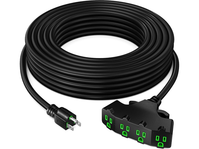 Maximm 10/3 SJTW Extension Cord 25 Feet, 10AWG Black, ETL Listed, 3 Prong Plug 4-Outlet Heavy Duty 15A, 1875W, 25ft