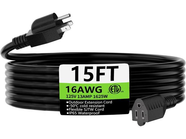 HUANCHAIN 15 FT 16 Gauge Black Indoor Outdoor Extension Cord Waterproof, Flexible Cold Weather 3 Prong Electric Cord Outside, 13A 1625W 125V 16AWG...