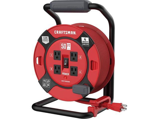 CRAFTSMAN Retractable Extension Cord Reel 50 Ft. with 4 Outlets & Heavy Duty 14AWG SJTW Cable