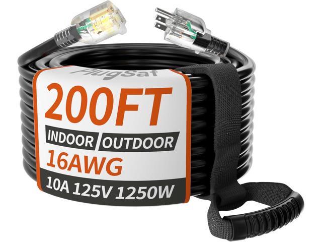16/3 Gauge 200 ft Extension Cord Outdoor Black Waterproof, Cold Weatherproof -58°F, Flame Retardant, Flexible 3 Prong Heavy Duty Electric Cord for...
