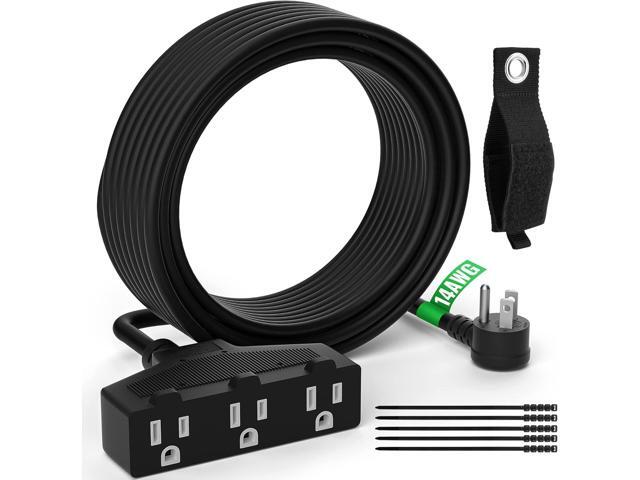 Outdoor Extension Cord 10 Ft with 3 Outlets, 14/3 SJTW 3 Prong Grounded Power Cord, 14 Gauge 14AWG Heavy Duty Power Cable, ETL Listed, 15 Amp 125 V...