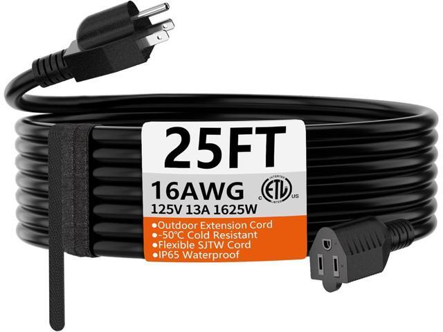 HUANCHAIN 25 FT 16 Gauge Black Indoor Outdoor Extension Cord Waterproof, Flexible Cold Weather 3 Prong Electric Cord Outside, 13A 1625W 125V 16AWG...