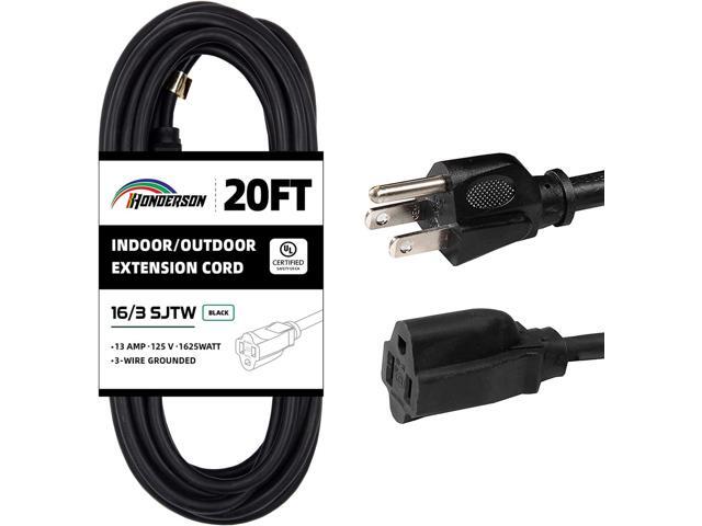 20FT Outdoor Extension Cord-16/3 SJTW Durable Black Extension Cord for Christmas Lights with 3 Prong Grounded Plug for Safety,Great for Outside...