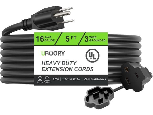 Outdoor Extension Cord Waterproof 5 FT, Black 16/3 SJTW Heavy Duty, Flexible 100% Copper 3 Prong Extension Cord for Lawn, Garage,UL Listed