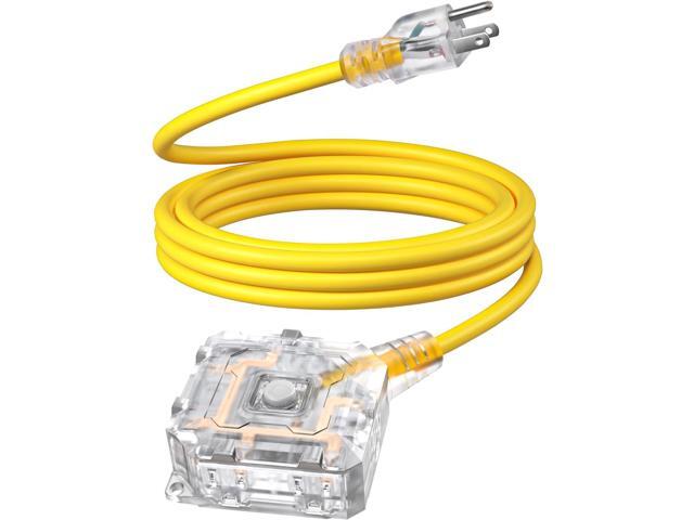DEWENWILS 10FT Outdoor Heavy Duty Extension Cord, 14 AWG SJTW Power Cord with Dust-Proof & Waterproof Switch, 6 Outlets Transparent Plug Tail for...