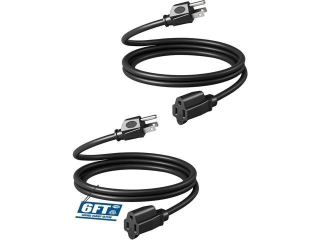 DEWENWILS Extension Cord 6ft, 14/3 SJTW Weatherproof Power Cable for Indoor Outdoor Use, 3 Prong Heavy Duty Power Cord, Black, ETL Listed, 2 Pack