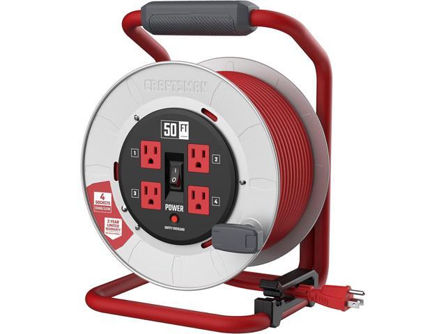 CRAFTSMAN 50 Ft. Contractor Edition Retractable Extension Cord Reel with 4 Outlets & Heavy Duty 12AWG SJTW Cable