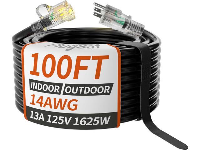 14/3 Gauge Black Outdoor Extension Cord 100 ft Waterproof with Lighted Indicator, Cold Weatherproof -40°C, Flexible 3 Prong Long Extension Cord...