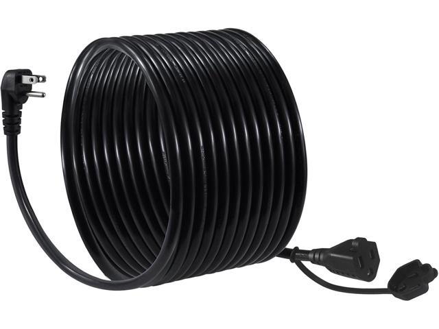 20FT Black Outdoor Extension Cord - 16Gauge SJTW Garden Extension with Flat Plug, 1625Watt Weatherproof Resistant Jacket 3Prong Appliance Extension