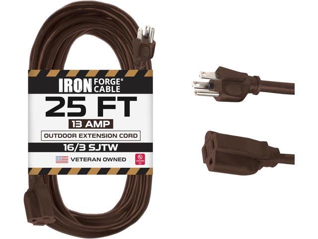 Iron Forge Cable Outdoor Brown Extension Cord 25 ft - 16 Gauge 13 Amp Heavy Duty Brown Outdoor Extension Cords 3 Prong - 16/3 SJTW - Great for Outdoor