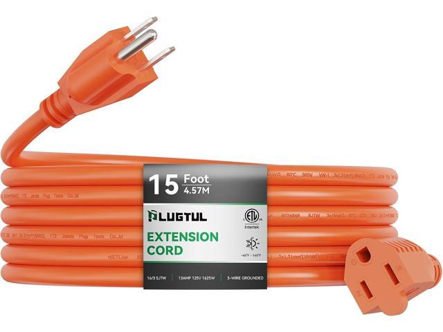 Outdoor Extension Cord 15 FT Waterproof, 16/3 Gauge Heavy Duty 3 Prong Extension Cord, 13A 1625W SJTW, ETL Listed, Great for Garden and Home, Orange