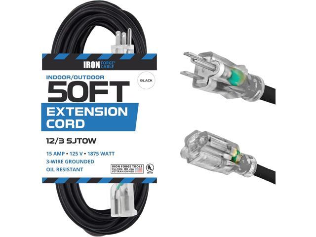Iron Forge Cable Oil Resistant 12 Gauge Extension Cord 50 ft, 12/3 SJTOW 50 Foot Heavy Duty Extension Cord Outdoor 3 Prong, 15 Amp Power Cable...