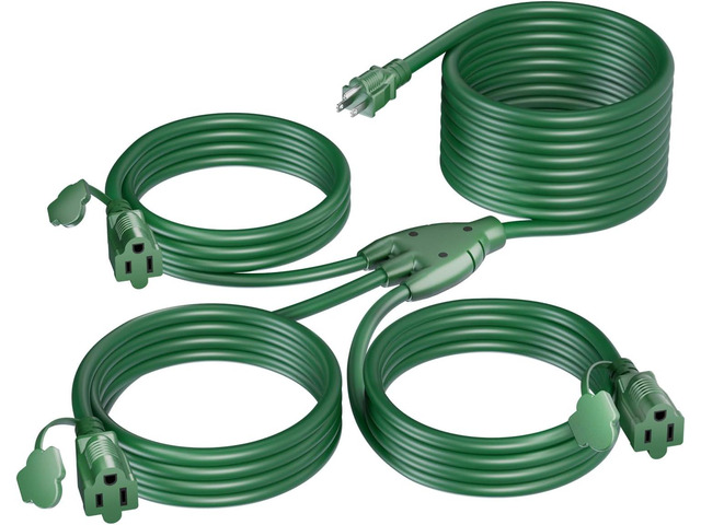 K KASONIC - 40 FT Christmas Lights Outdoor Extension Cord 1 to 3 Splitter, 3 Prong Outlets Plugs, 16AWG/3C SJTW Weatherproof Wire for Holiday...