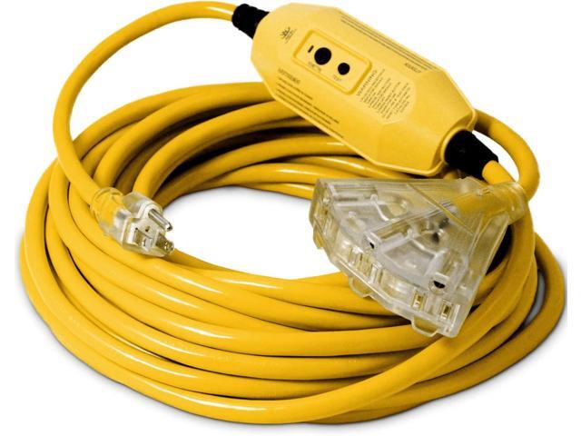50 ft GFCI Extension Cord - 12 Gauge Outdoor Extension_Cord - Lighted Mulitiple Outlets by Watt's Wire - 50' 12-Gauge Grounded 15 Amp Cord - GFCI...
