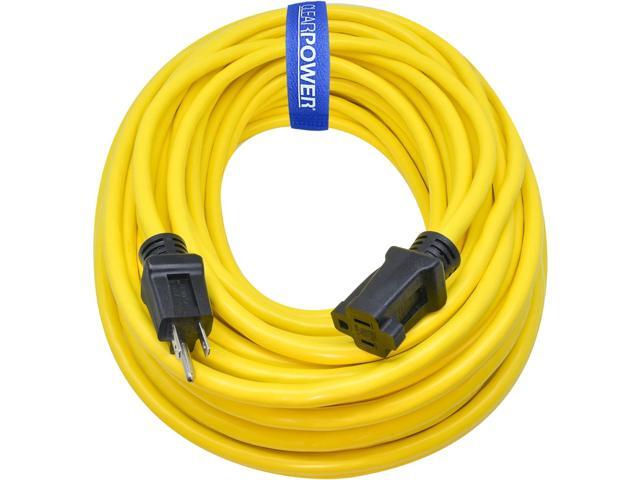 Clear Power 100 ft 12/3 SJTW Heavy Duty Outdoor Extension Cord, Water & Weather Resistant, Flame Retardant, Yellow, 3 Prong Grounded Plug, CP10146
