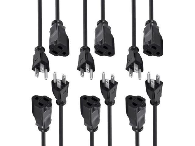 Monoprice 3-Prong Extension Cord - 6 Feet - Black (6 Pack) NEMA 5-15P to NEMA 5-15R, 16AWG, 13A