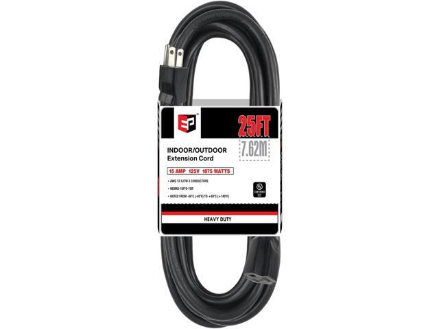 EP 25 Ft Outdoor Extension Cord - 12/3 SJTW Heavy Duty Black Extension Cable with 3 Prong Grounded Plug - Power Cord for Lawn, Garden, Appliances