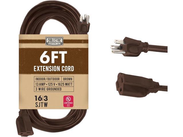 Brown Outdoor Extension Cord 6 Ft, 16/3 Heavy Duty Cable with 3 Prong Grounded Plug, 13 AMP for Garden, Lawn, Landscaping, Tools & Appliances, 6 Ft...