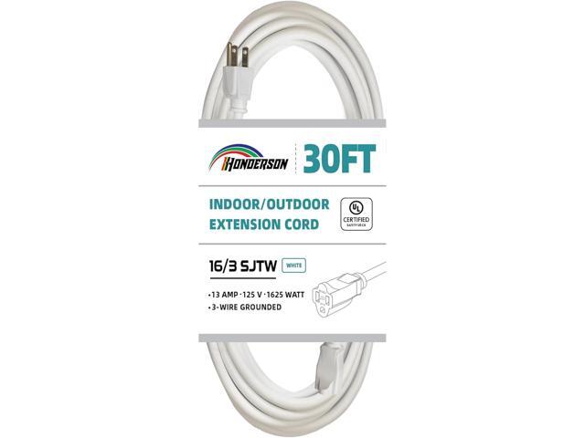 Indoor Outdoor Extension Cord Weatherproof, UL Listed, 16 Gauge 30FT White 3 Prong Heavy Duty, 16/3 SJTW 13A Power Cord for Outdoor Lights,...